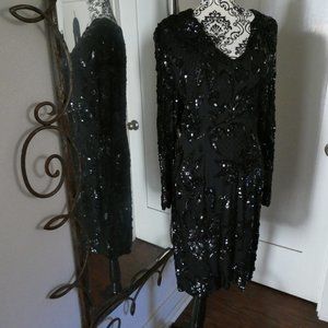 Black Tie Beaded Sequined Silk Dress